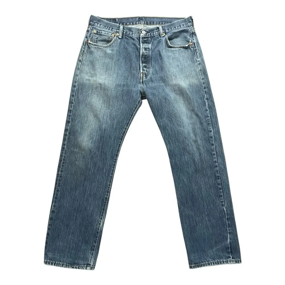 Levi's 501's Light Washed Naturally Distressed Men's Button Fly Jeans W36 L32